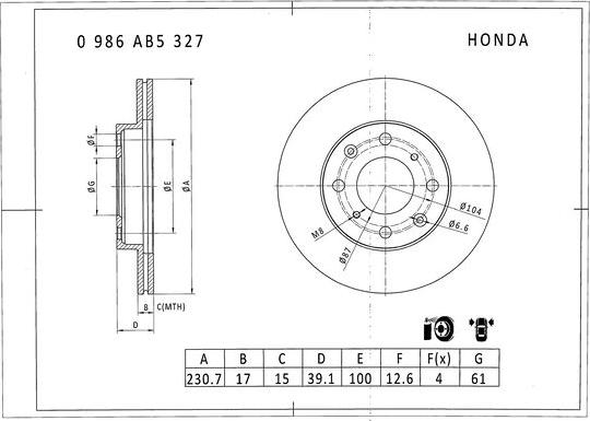 BOSCH 0 986 AB5 327 - Тормозной диск avtokuzovplus.com.ua