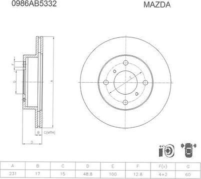 BOSCH 0 986 AB5 332 - Гальмівний диск autocars.com.ua