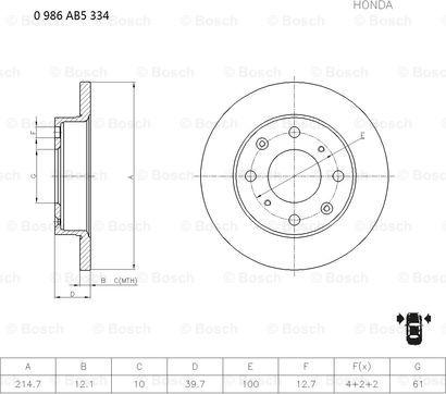 BOSCH 0 986 AB5 334 - Гальмівний диск autocars.com.ua