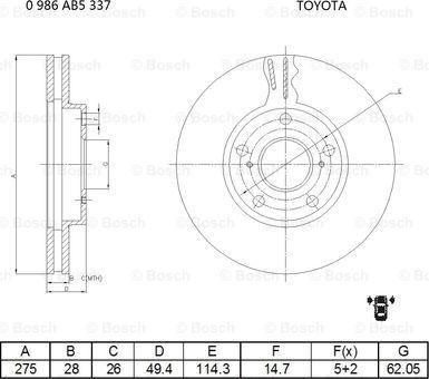 BOSCH 0 986 AB5 337 - Гальмівний диск autocars.com.ua