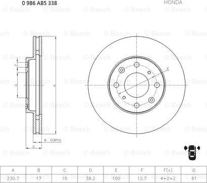 BOSCH 0 986 AB5 338 - Тормозной диск avtokuzovplus.com.ua