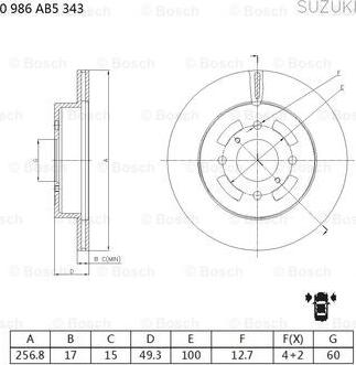 BOSCH 0 986 AB5 343 - Гальмівний диск autocars.com.ua