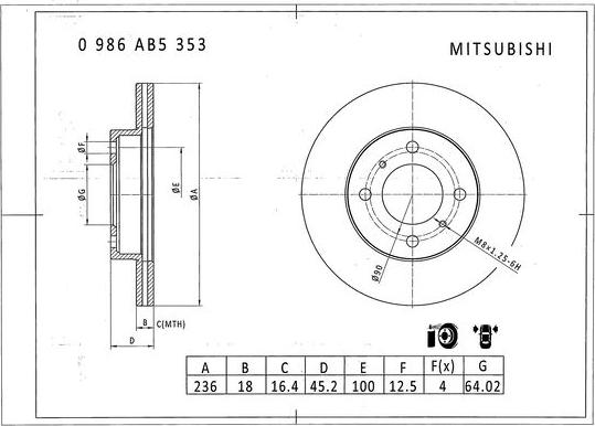 BOSCH 0 986 AB5 353 - Тормозной диск avtokuzovplus.com.ua