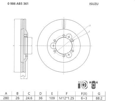 BOSCH 0 986 AB5 361 - Тормозной диск avtokuzovplus.com.ua