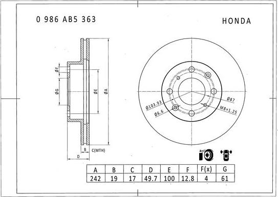 BOSCH 0 986 AB5 363 - Тормозной диск avtokuzovplus.com.ua