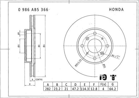 BOSCH 0 986 AB5 366 - Тормозной диск avtokuzovplus.com.ua