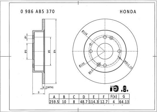 BOSCH 0 986 AB5 370 - Гальмівний диск autocars.com.ua