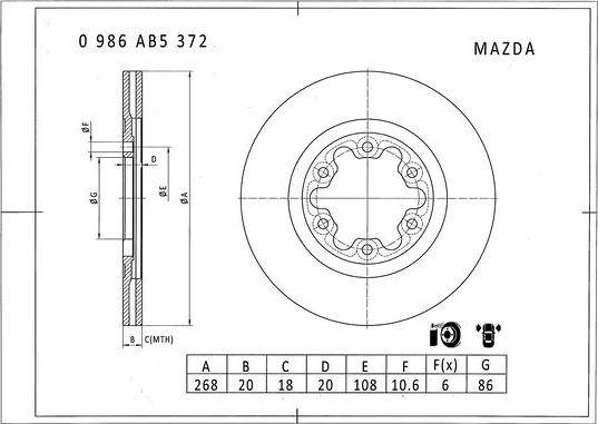 BOSCH 0 986 AB5 372 - Гальмівний диск autocars.com.ua