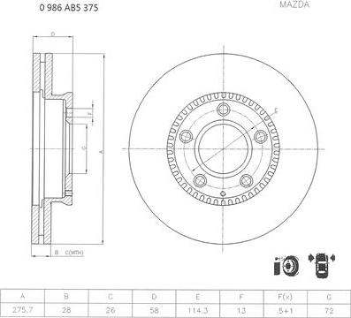 BOSCH 0 986 AB5 375 - Гальмівний диск autocars.com.ua