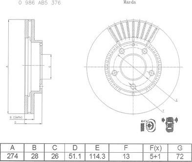 BOSCH 0 986 AB5 376 - Гальмівний диск autocars.com.ua