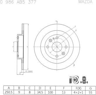 BOSCH 0 986 AB5 377 - Гальмівний диск autocars.com.ua