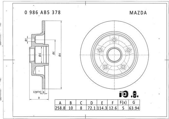 BOSCH 0 986 AB5 378 - Гальмівний диск autocars.com.ua