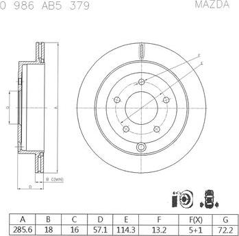 BOSCH 0 986 AB5 379 - Гальмівний диск autocars.com.ua