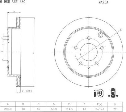 BOSCH 0 986 AB5 380 - Гальмівний диск autocars.com.ua