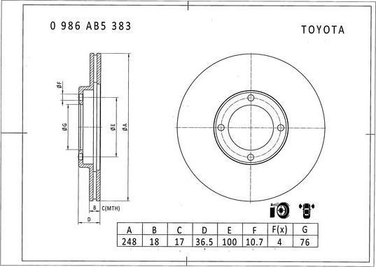 BOSCH 0 986 AB5 383 - Гальмівний диск autocars.com.ua