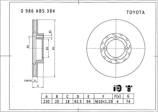 BOSCH 0 986 AB5 384 - Гальмівний диск autocars.com.ua