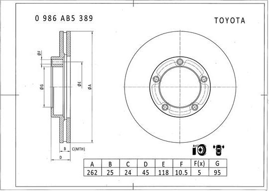 BOSCH 0 986 AB5 389 - Тормозной диск autodnr.net