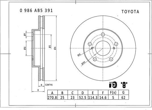 BOSCH 0 986 AB5 391 - Гальмівний диск autocars.com.ua