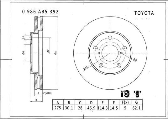 BOSCH 0 986 AB5 392 - Гальмівний диск autocars.com.ua