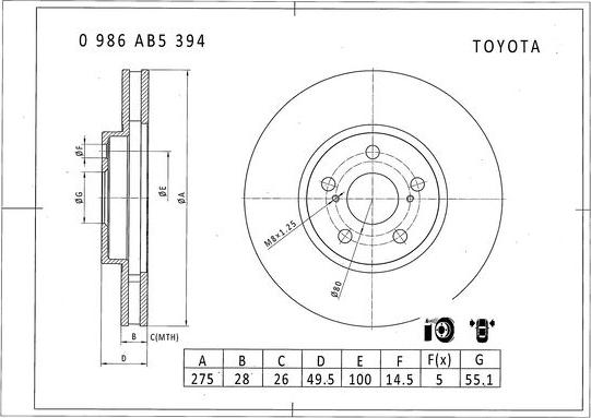 BOSCH 0 986 AB5 394 - Тормозной диск avtokuzovplus.com.ua