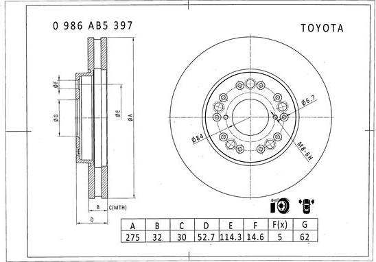 BOSCH 0 986 AB5 397 - Гальмівний диск autocars.com.ua