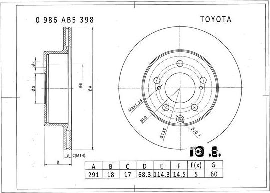 BOSCH 0 986 AB5 398 - Гальмівний диск autocars.com.ua