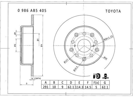 BOSCH 0 986 AB5 405 - Гальмівний диск autocars.com.ua