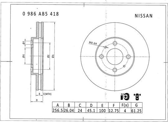 BOSCH 0 986 AB5 418 - Гальмівний диск autocars.com.ua