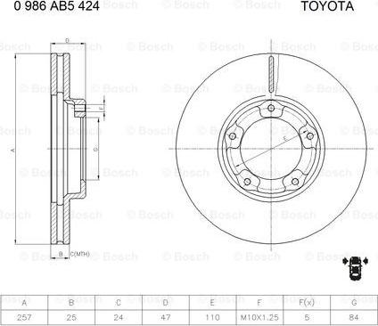 BOSCH 0 986 AB5 424 - Гальмівний диск autocars.com.ua