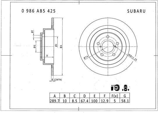 BOSCH 0 986 AB5 425 - Гальмівний диск autocars.com.ua