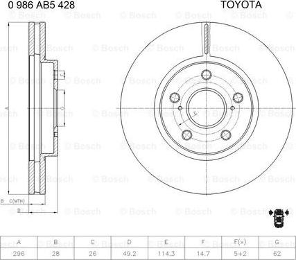 BOSCH 0 986 AB5 428 - Тормозной диск avtokuzovplus.com.ua