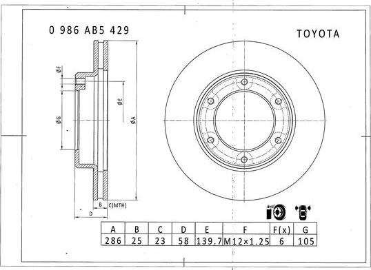 BOSCH 0 986 AB5 429 - Гальмівний диск autocars.com.ua