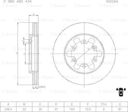 BOSCH 0 986 AB5 434 - Гальмівний диск autocars.com.ua