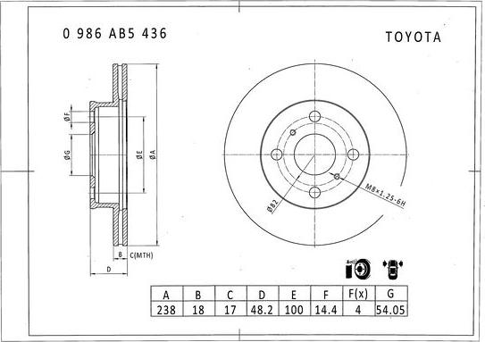 BOSCH 0 986 AB5 436 - Тормозной диск avtokuzovplus.com.ua