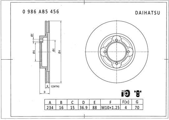 BOSCH 0 986 AB5 456 - Гальмівний диск autocars.com.ua