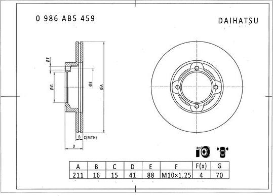 BOSCH 0 986 AB5 459 - Гальмівний диск autocars.com.ua