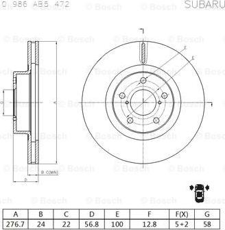 BOSCH 0 986 AB5 472 - Гальмівний диск autocars.com.ua