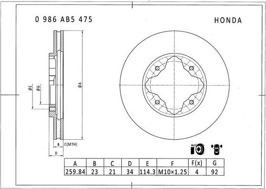 BOSCH 0 986 AB5 475 - Гальмівний диск autocars.com.ua