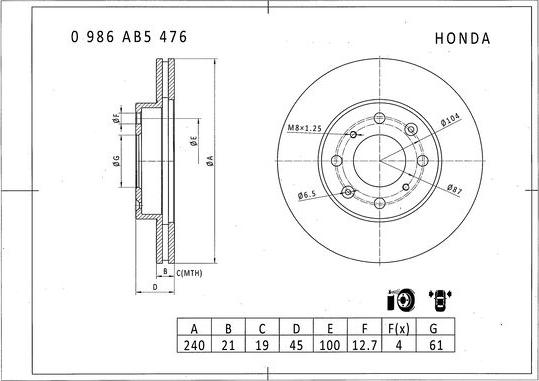 BOSCH 0 986 AB5 476 - Тормозной диск avtokuzovplus.com.ua