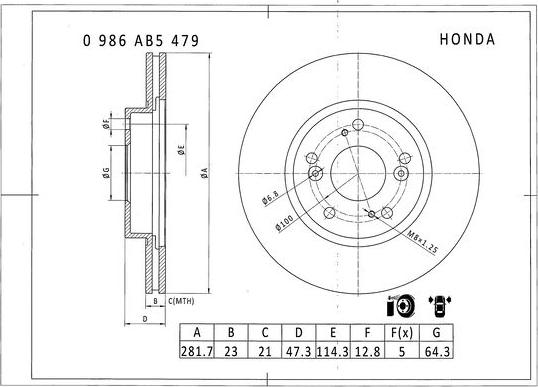 BOSCH 0 986 AB5 479 - Гальмівний диск autocars.com.ua