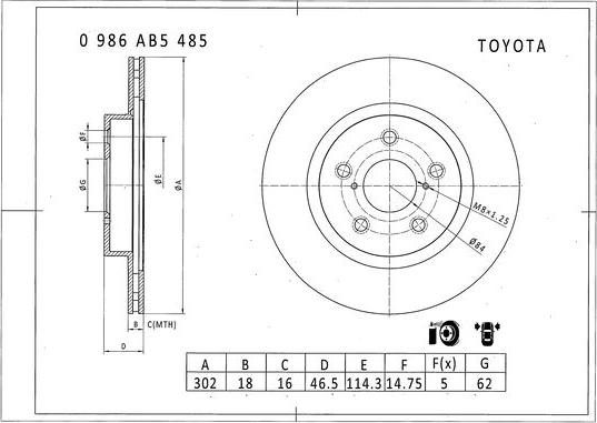 BOSCH 0 986 AB5 485 - Тормозной диск avtokuzovplus.com.ua