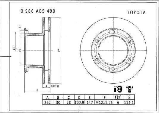 BOSCH 0 986 AB5 490 - Гальмівний диск autocars.com.ua