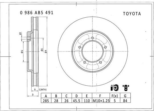 BOSCH 0 986 AB5 491 - Тормозной диск autodnr.net