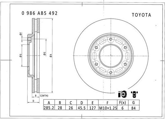 BOSCH 0 986 AB5 492 - Тормозной диск avtokuzovplus.com.ua