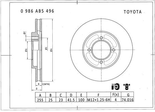 BOSCH 0 986 AB5 496 - Гальмівний диск autocars.com.ua