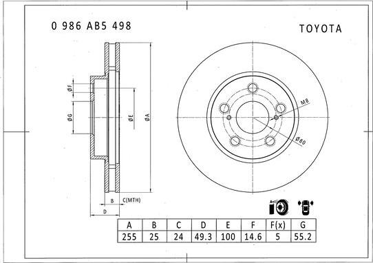 BOSCH 0 986 AB5 498 - Тормозной диск avtokuzovplus.com.ua