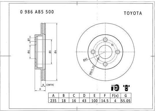 BOSCH 0 986 AB5 500 - Гальмівний диск autocars.com.ua