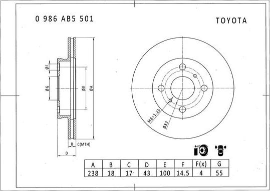 BOSCH 0 986 AB5 501 - Тормозной диск avtokuzovplus.com.ua