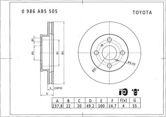 BOSCH 0 986 AB5 505 - Гальмівний диск autocars.com.ua