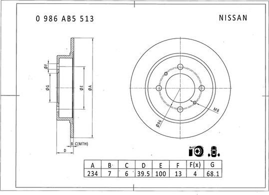 BOSCH 0 986 AB5 513 - Гальмівний диск autocars.com.ua